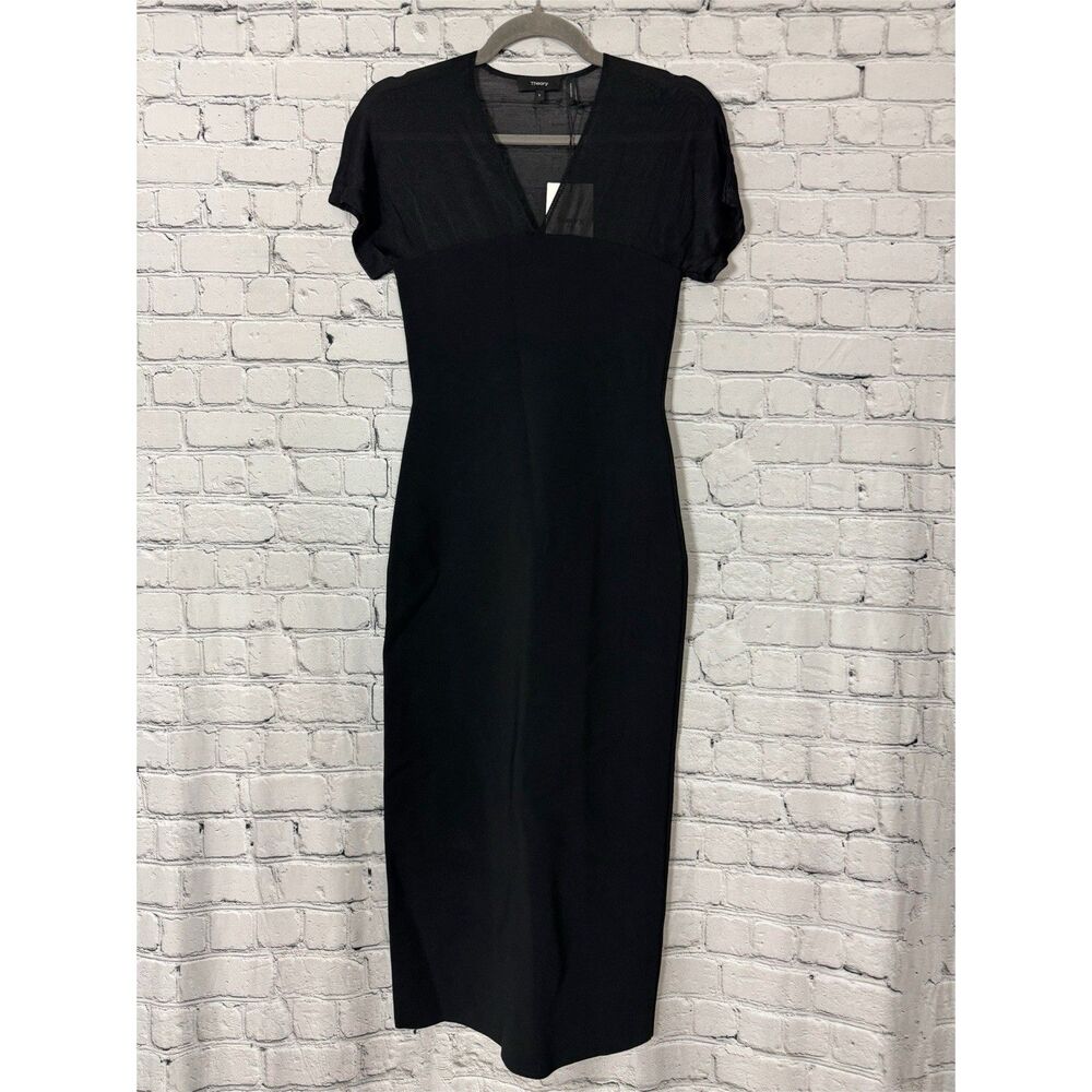NWT Theory Kimono Illusion Fitted Dress in Black Glossed Women Size Small S LBD - Picture 4 of 16